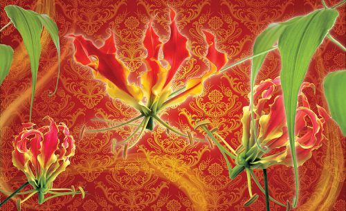 Red lilies poszter, fotótapéta, Vlies (104 x 70,5 cm)