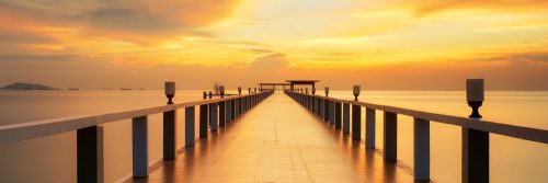 WOODEN BRIDGE AT SUNRISE öntapadós konyhai poszter, 180x60 cm