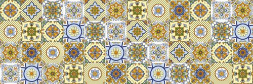 ORNAMENTAL TILES YELLOW öntapadós konyhai poszter, 180x60 cm