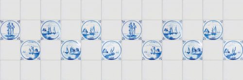 BLUE DELFT TILES öntapadós konyhai poszter, 180x60 cm